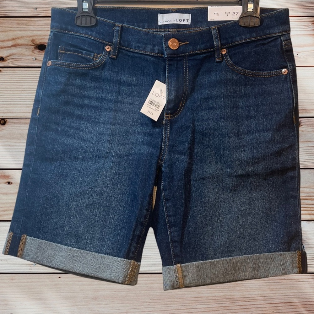 LOFT Jean Shorts Dark Wash - Picture 3 of 6
